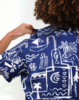 Vegetable silk blouse Paint Wall | Blue